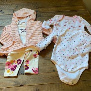 NWOT outfit and 2 long sleeve onesies 3mths